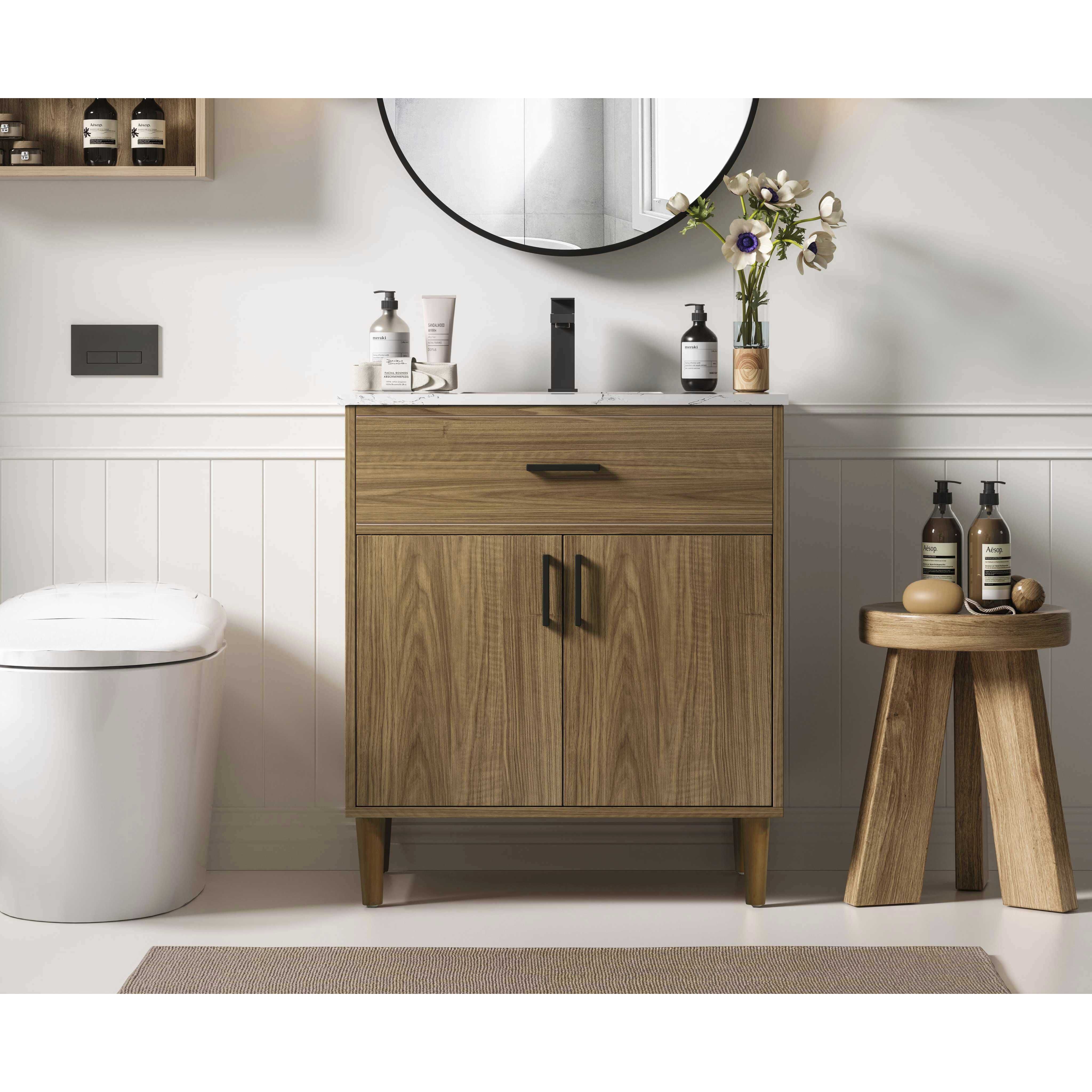 Chandler 30 X 34 inch Walnut Brown Bathroom Vanity Cabinet