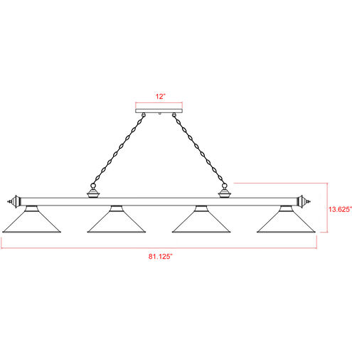 Cordon 4 Light 81.25 inch Matte Black Billiard Ceiling Light in White Plastic