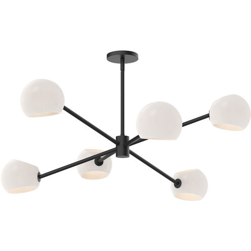 Alora Mood Willow 6 Light 37 inch Matte Black Chandelier Ceiling Light in Opal Glass
