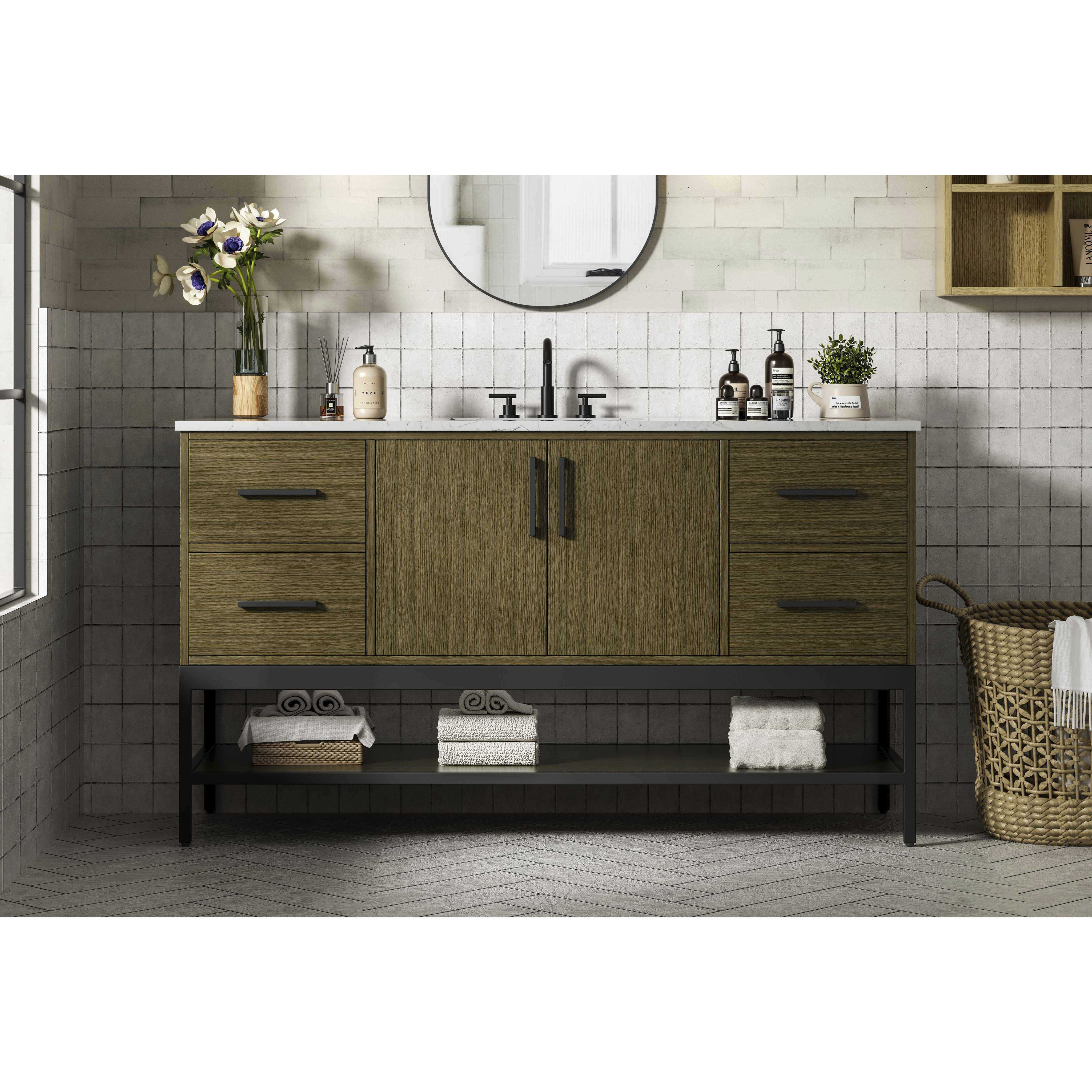 Lennox 60 X 34 inch Chestnut Brown Bathroom Vanity Cabinet
