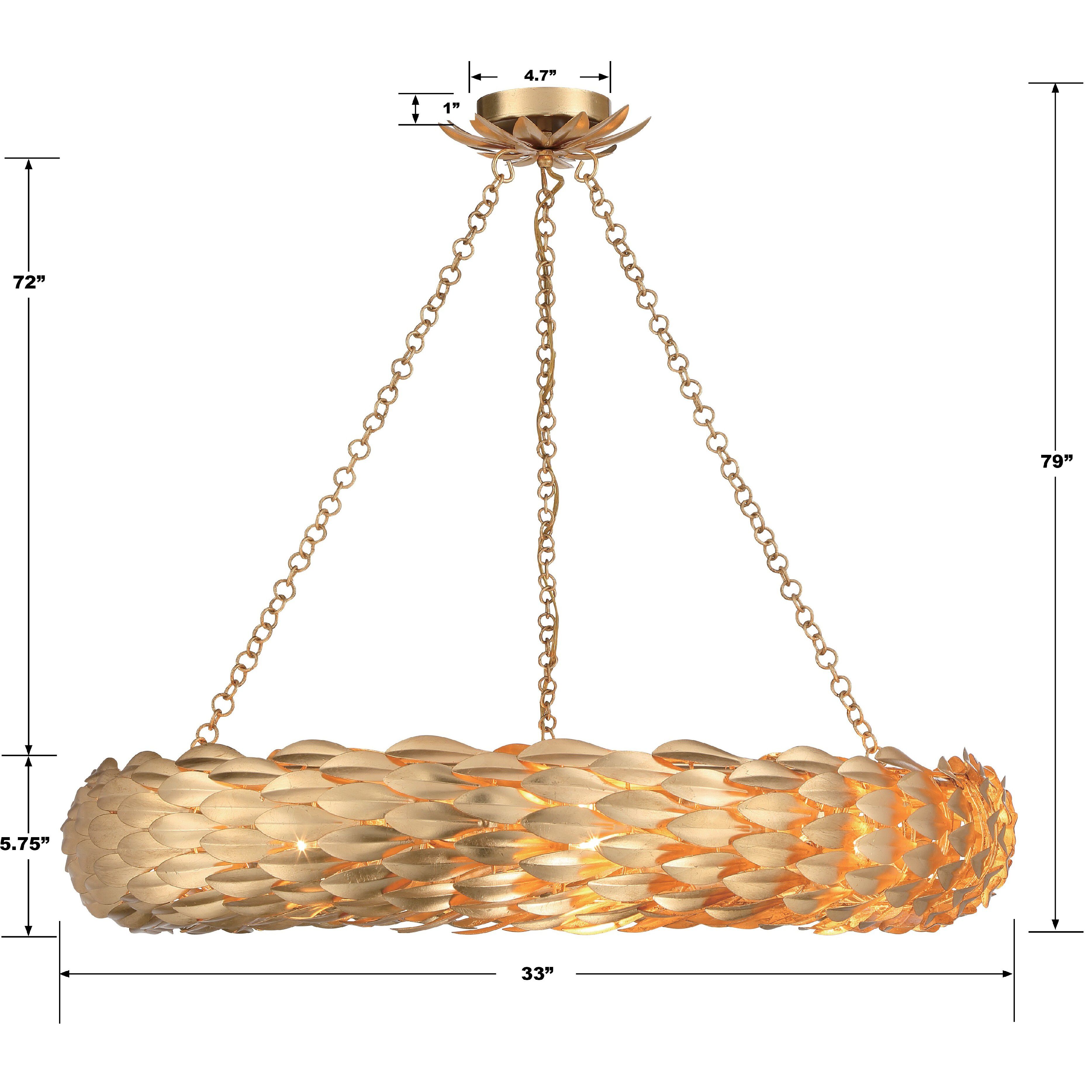 Broche 8 Light 33.5 inch Antique Gold Chandelier Ceiling Light