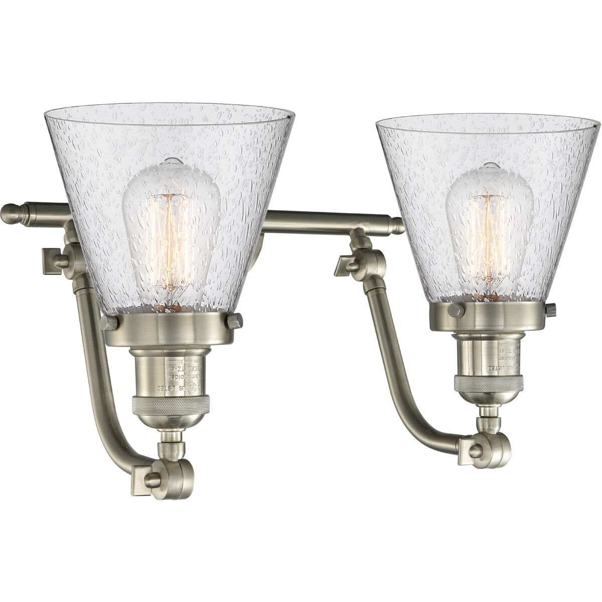 Franklin Restoration Small Cone LED 18 inch Brushed Satin Nickel Bath Vanity Light Wall Light in Seedy Glass, Franklin Restoration