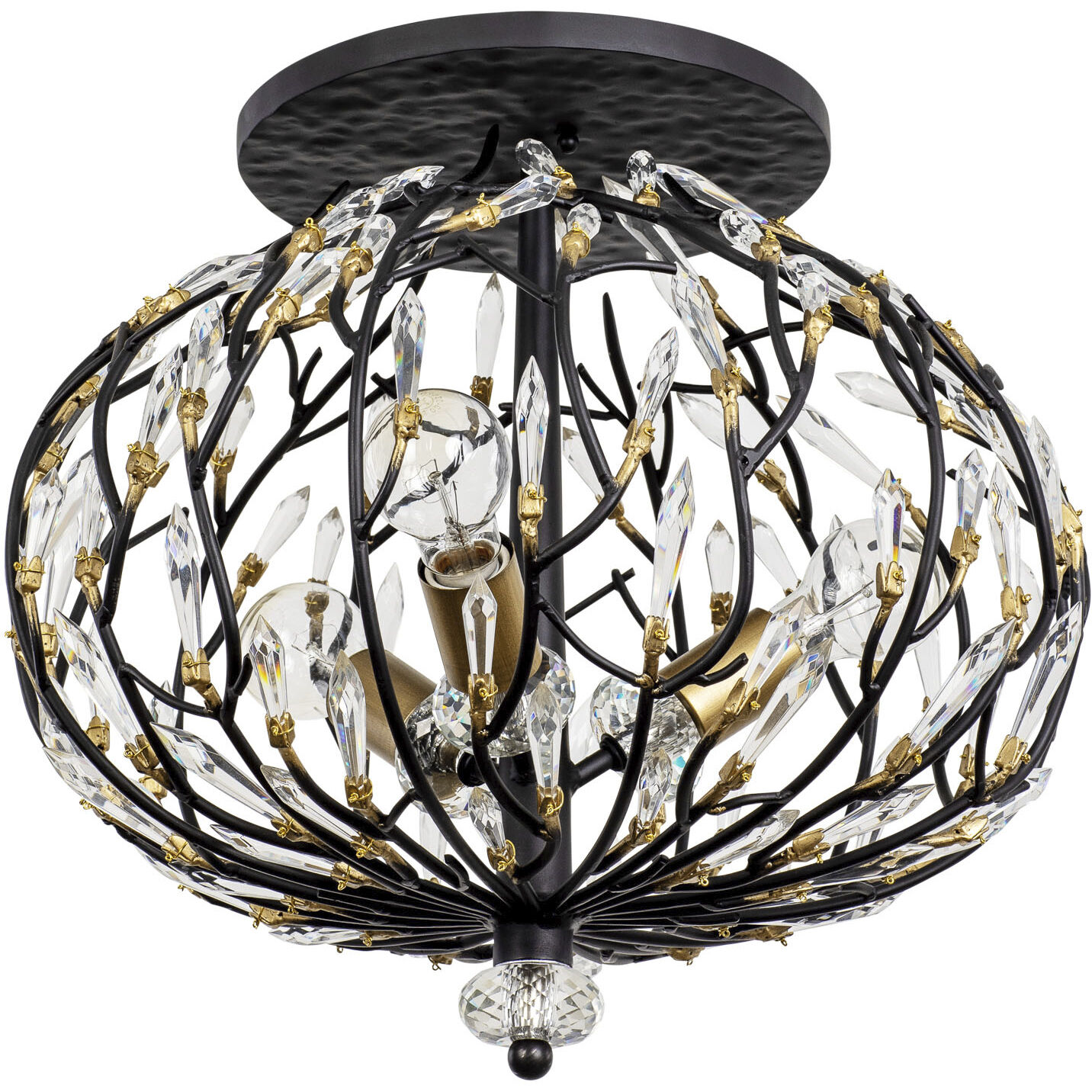Bask 3 Light 18 inch Matte Black and French Gold Semi-Flush Ceiling Light