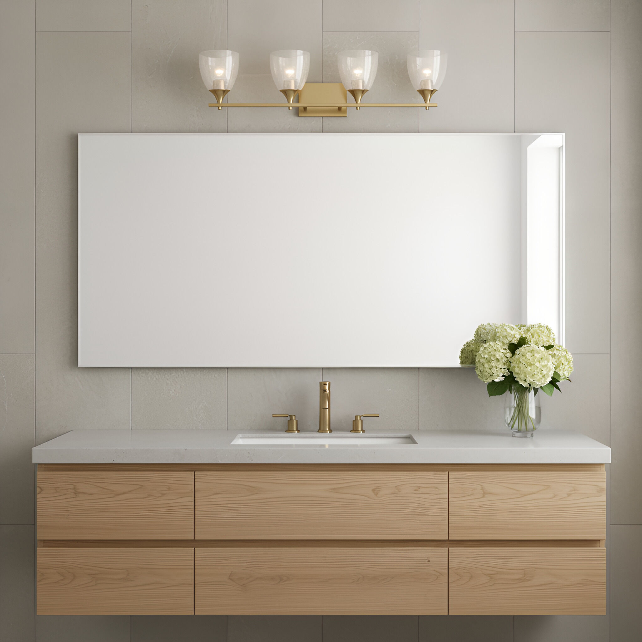 Drew & Jonathan Toffino 4 Light 36 inch Satin Brass Vanity Light Wall Light in Clear Crackle Glass
