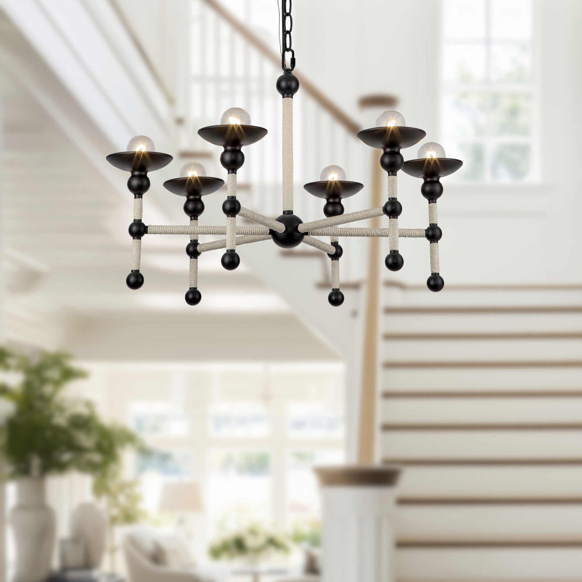 Nadine 6 Light 25 inch Matte Black/Cotton Chandelier Ceiling Light in Matte Black and Cotton