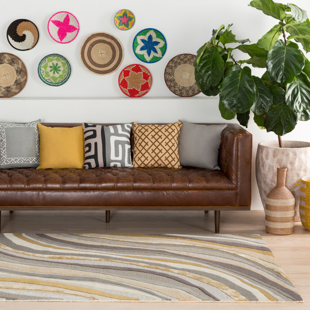 Lounge 96 X 24 inch Medium Gray/Charcoal/Bright Yellow/Taupe/Ivory Rugs, Runner