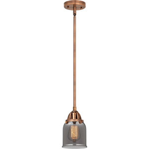 Nouveau 2 Small Bell 1 Light 5 inch Antique Copper Mini Pendant Ceiling Light in Plated Smoke Glass