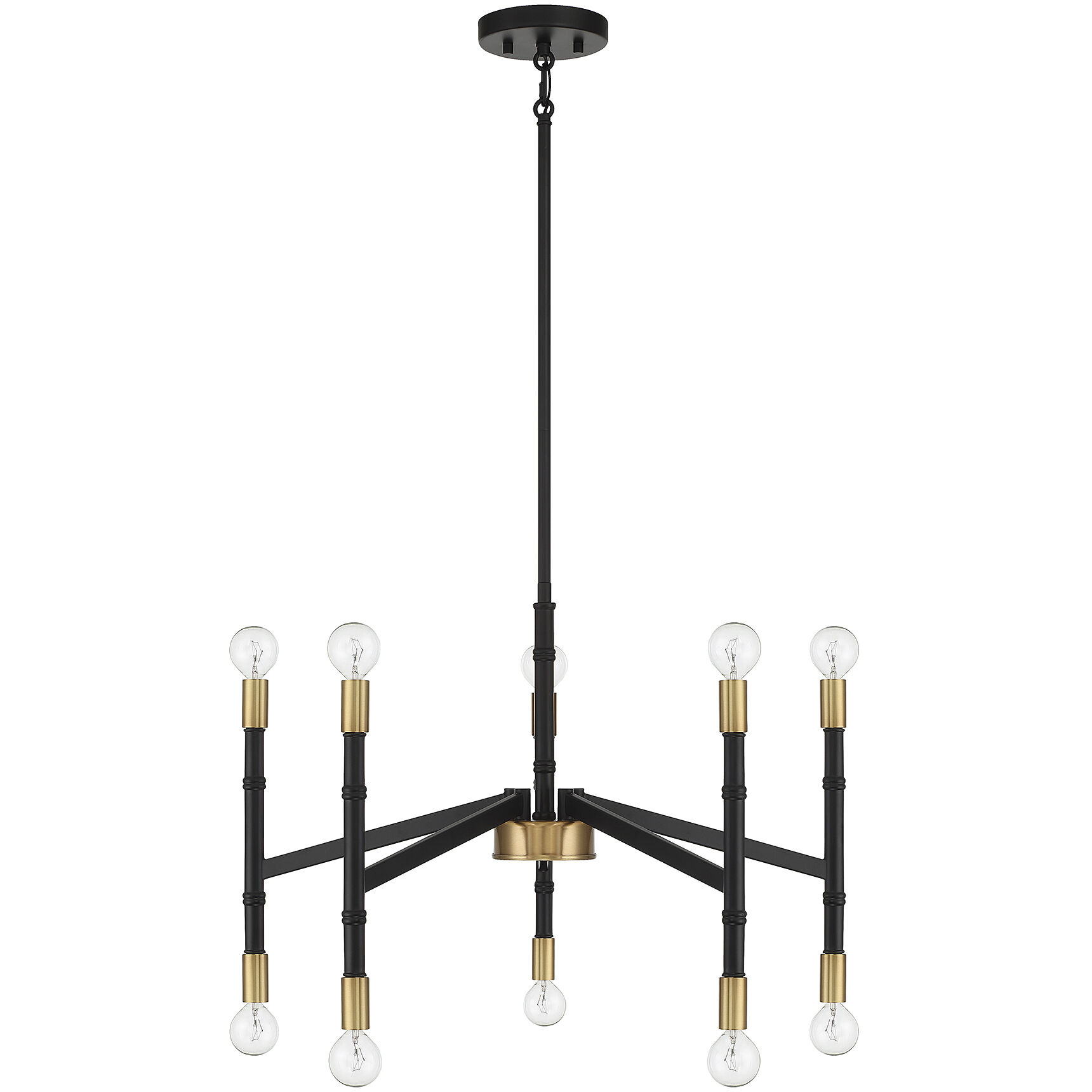 Rossi 10 Light 25 inch Matte Black with Warm Brass Chandelier Ceiling Light