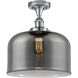 Ballston X-Large Bell 1 Light 8 inch Polished Chrome Semi-Flush Mount Ceiling Light in Plated Smoke Glass, Ballston