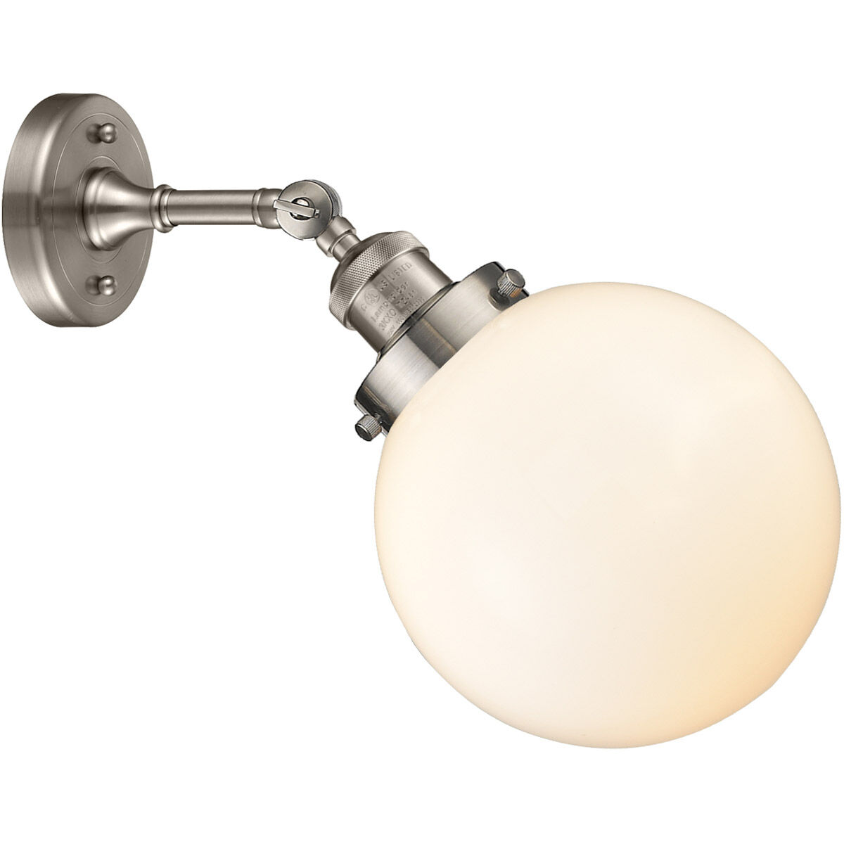 Franklin Restoration Large Beacon 1 Light 8 inch Brushed Satin Nickel Sconce Wall Light in Matte White Glass, Franklin Restoration