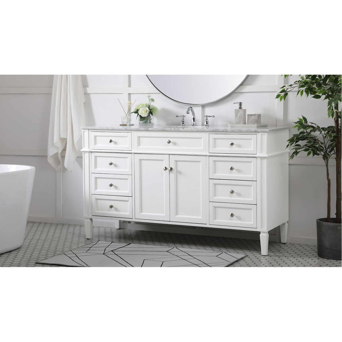 Park Avenue 60 X 22 X 35 inch White Vanity Sink Set