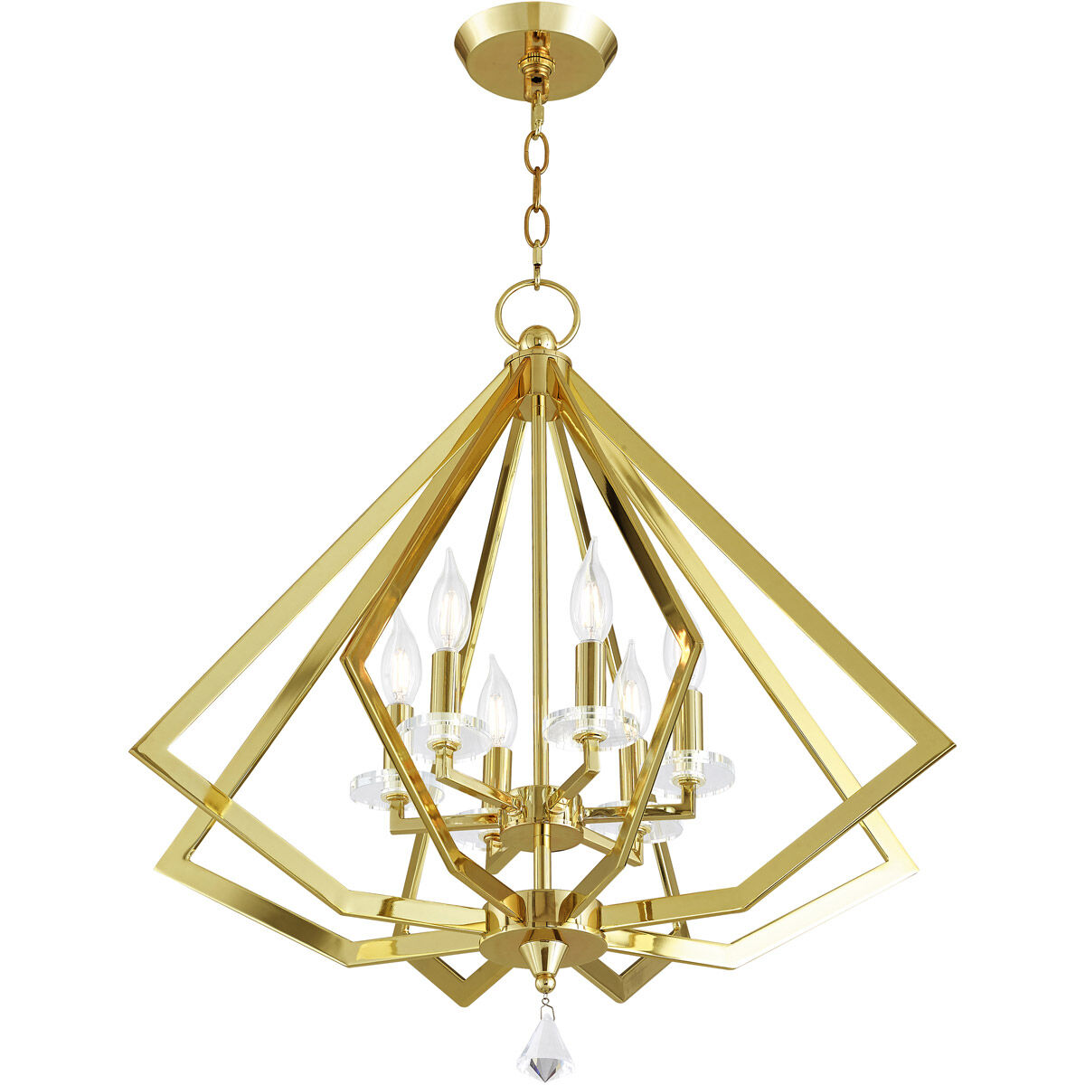 Diamond 6 Light 25 inch Polished Brass Chandelier Ceiling Light