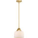 Nouveau 2 Large Bell 1 Light 8 inch Satin Gold Mini Pendant Ceiling Light in Matte White Glass