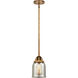 Nouveau 2 Small Bell LED 5 inch Brushed Brass Mini Pendant Ceiling Light in Silver Plated Mercury Glass