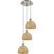 Woven Rattan 3 Light 18.5 inch Brushed Satin Nickel Multi Pendant Ceiling Light