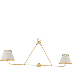 Burghley Linear Ceiling Light in Aged Brass/Off-White