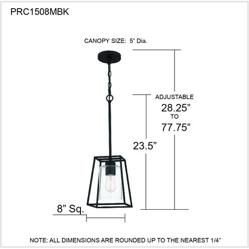 Prescott 1 Light 8 inch Matte Black Mini Pendant Ceiling Light, Small