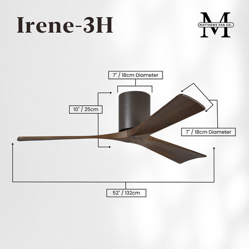 Atlas Irene-3H 52 inch Textured Bronze with Walnut Tone Blades Ceiling Mount Paddle Fan, Flush Mounted