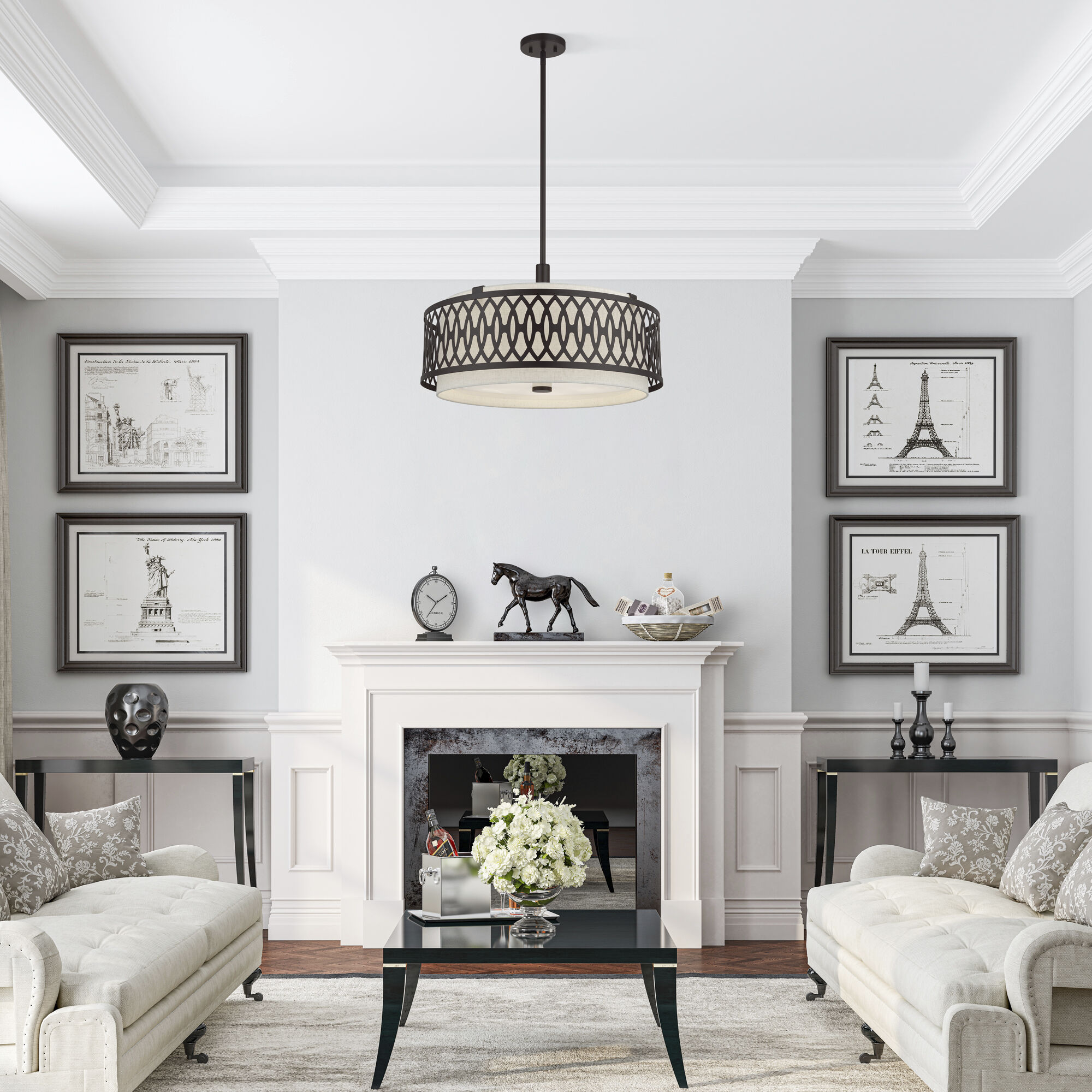 Vistaview 5 Light 24 inch English Bronze Pendant Chandelier Ceiling Light