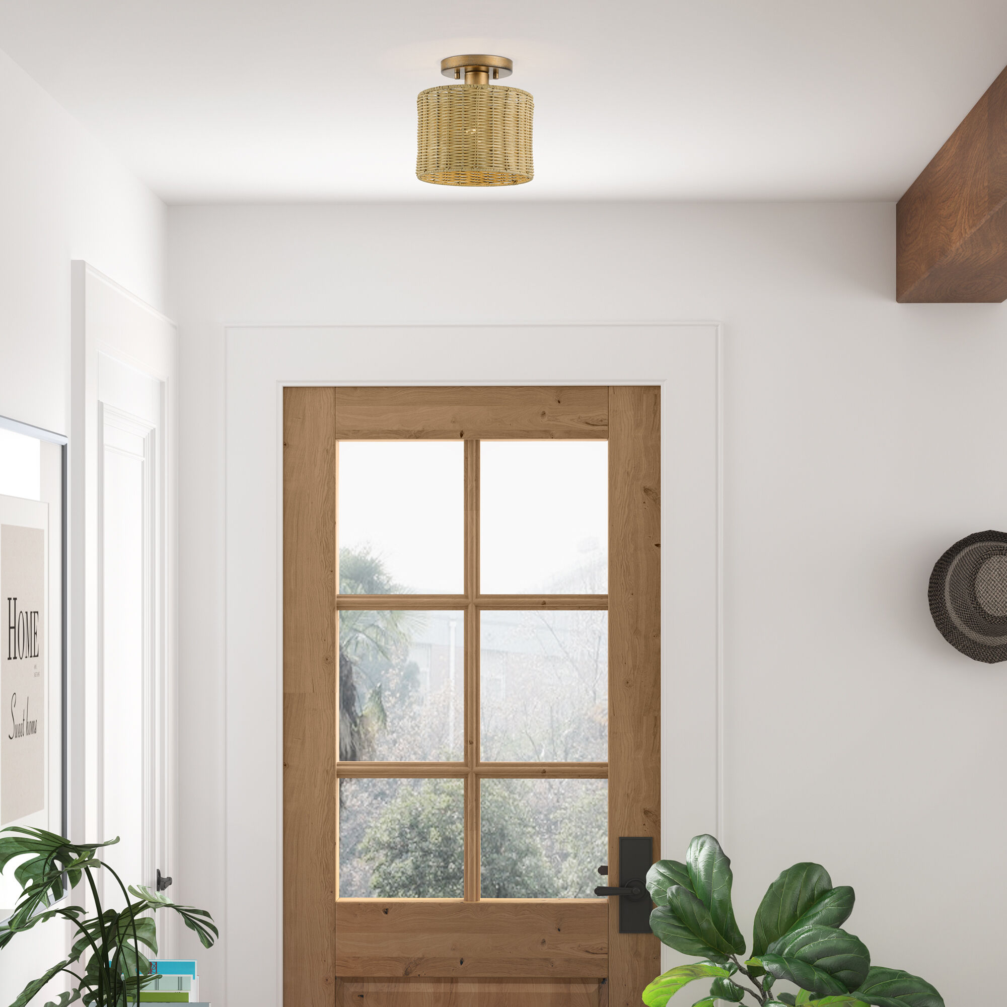 Weavington 1 Light 8.5 inch Antique Gold Leaf Semi Flush Mount Ceiling Light, Small