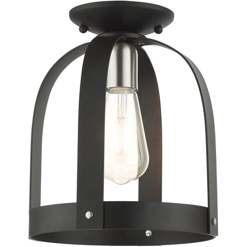 Stoneridge 1 Light 9 inch Textured Black Petite Semi Flush Ceiling Light