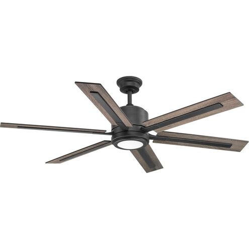 Huntington 60 inch Gilded Iron with Walnut/Driftwood Blades Ceiling Fan, Progress LED