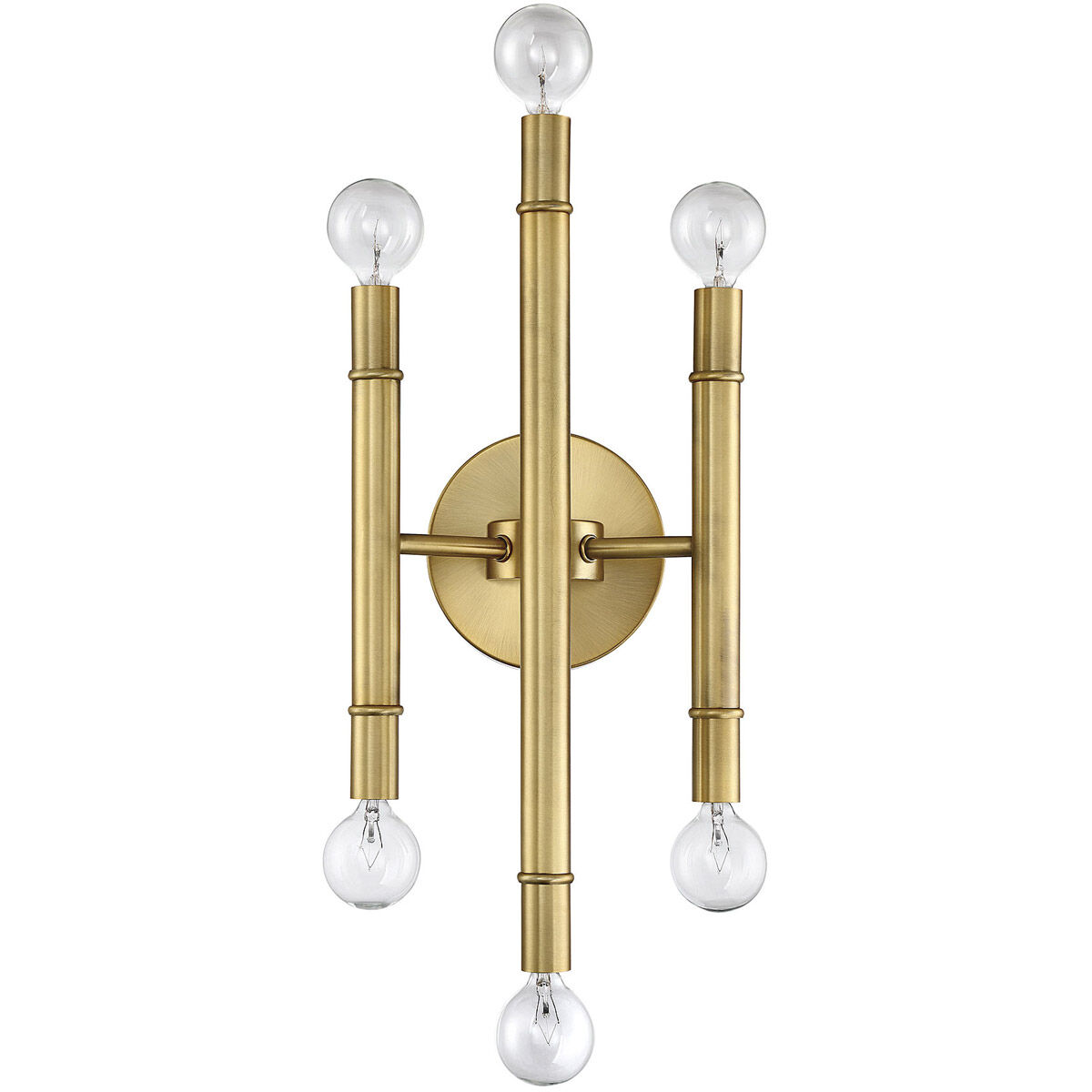 Mid-Century Modern 6 Light 7 inch Natural Brass Wall Sconce Wall Light