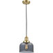 Franklin Restoration Bell LED 8 inch Satin Gold Mini Pendant Ceiling Light in Light Smoke Glass, Franklin Restoration