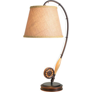 Fly Rod 11 inch 100.00 watt Oil Rubbed Bronze W/Wood Accent Table Lamp Portable Light