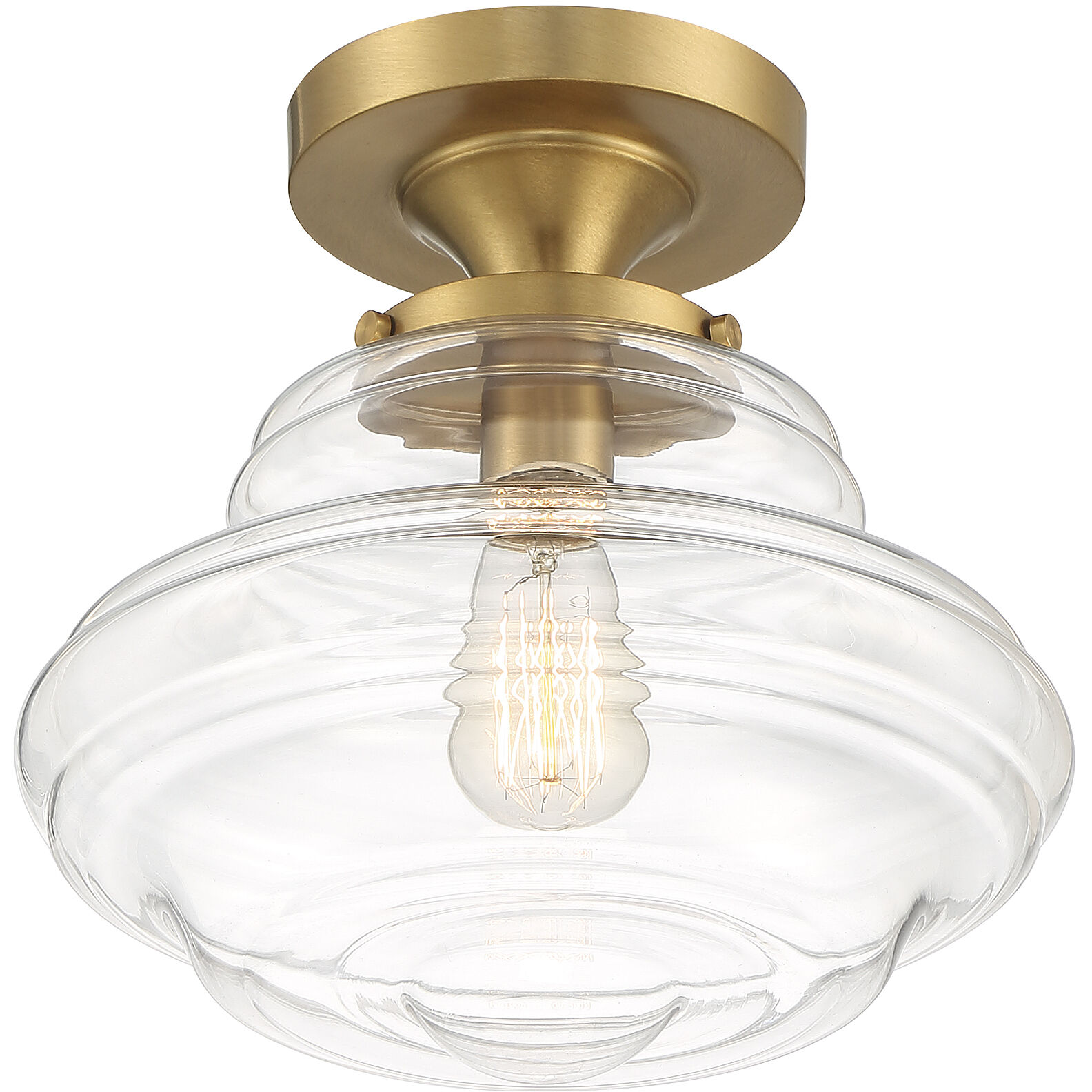 Vintage 1 Light 12 inch Natural Brass Semi-Flush Ceiling Light