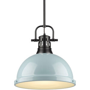 Duncan 1 Light 14 inch Matte Black Pendant Ceiling Light in Seafoam, Large