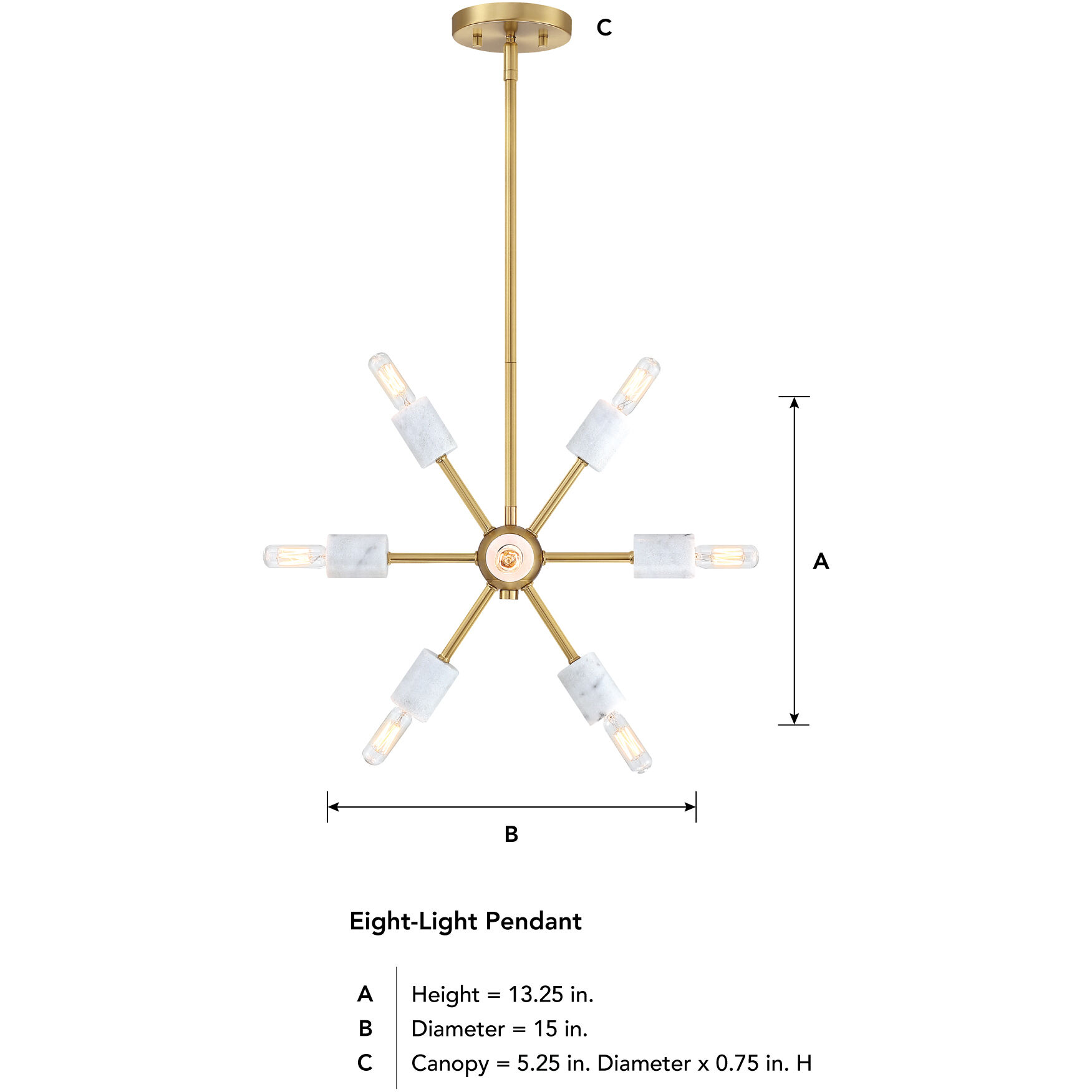 Star Dust 8 Light 15 inch Brushed Gold Pendant Ceiling Light