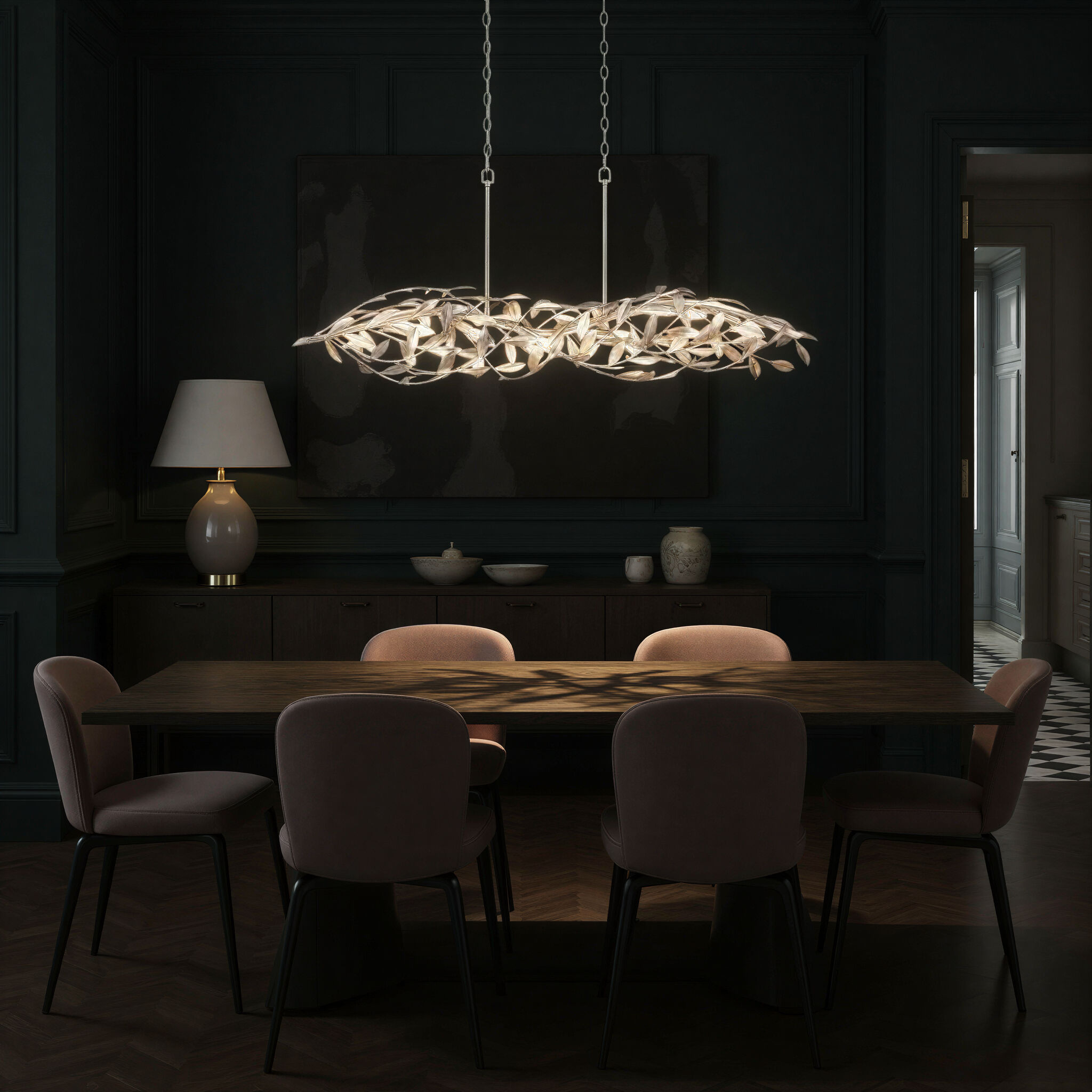 Broche 6 Light 50.5 inch Antique Silver Linear Chandelier Ceiling Light