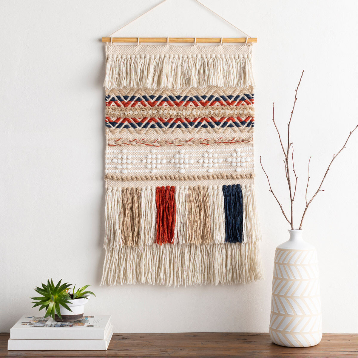 Freya Khaki/Ivory/Navy/Dark Red/White Wall Hangings, Rectangle