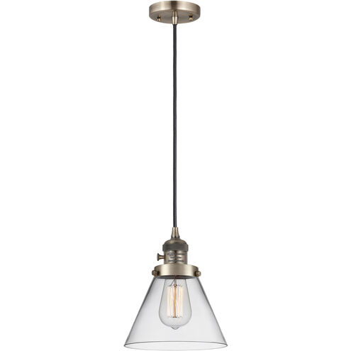 Franklin Restoration Cone 1 Light 8 inch Antique Brass Mini Pendant Ceiling Light in Incandescent, Clear