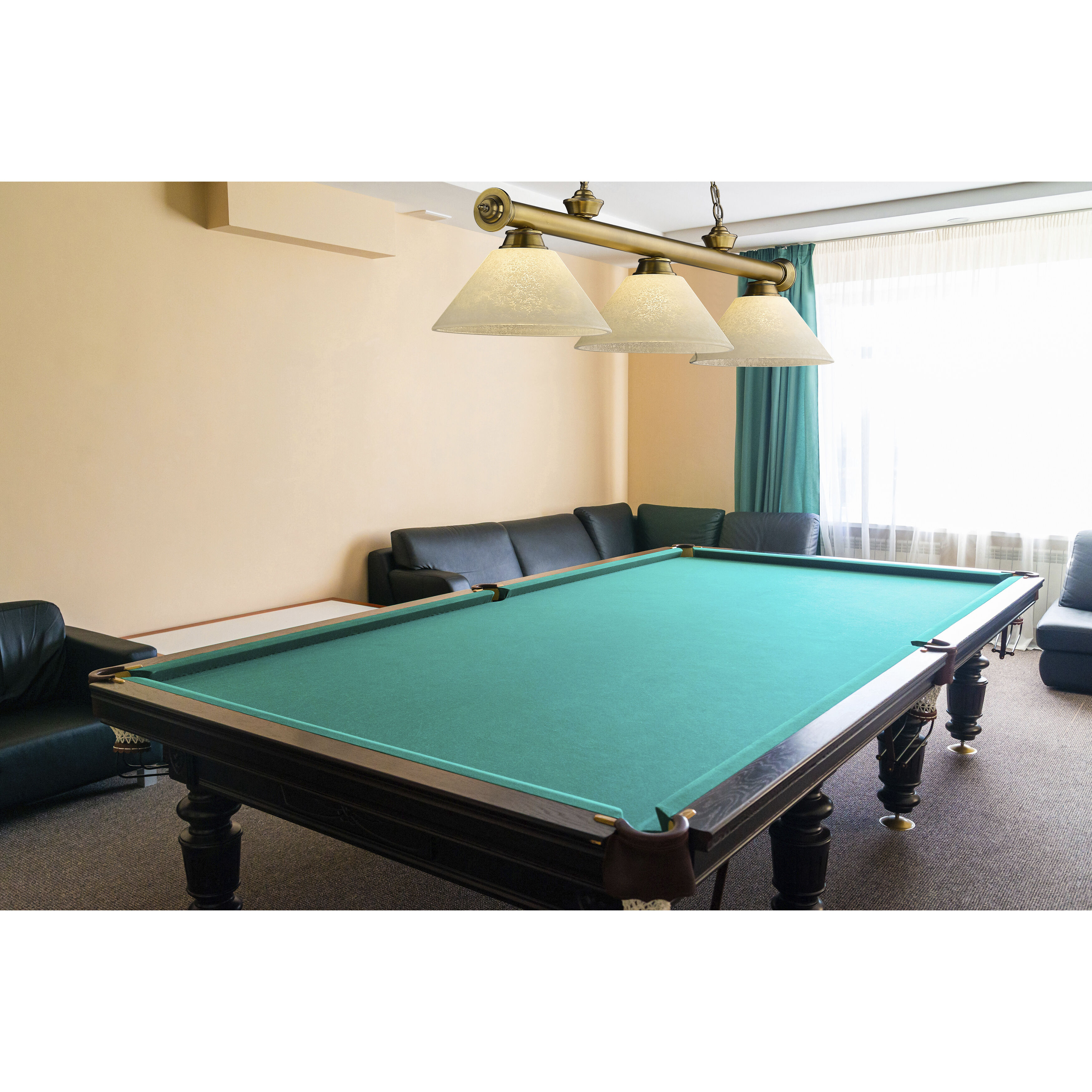 Cordon 3 Light 57.25 inch Rubbed Brass Billiard Ceiling Light in Golden Mottle Glass