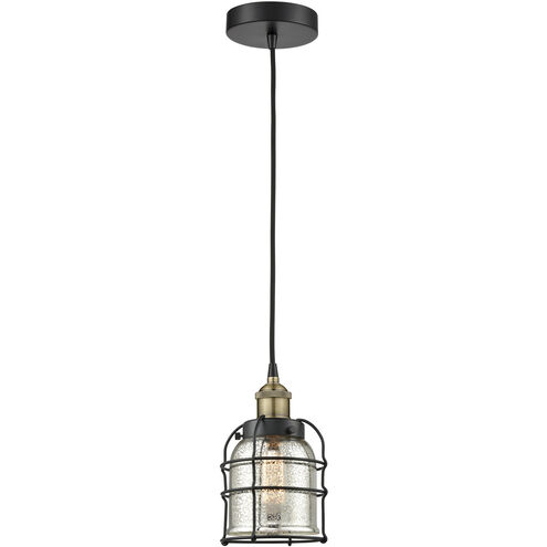 Bell Cage 1 Light 6 inch Black Antique Brass Mini Pendant Ceiling Light in Silver Plated Mercury Glass