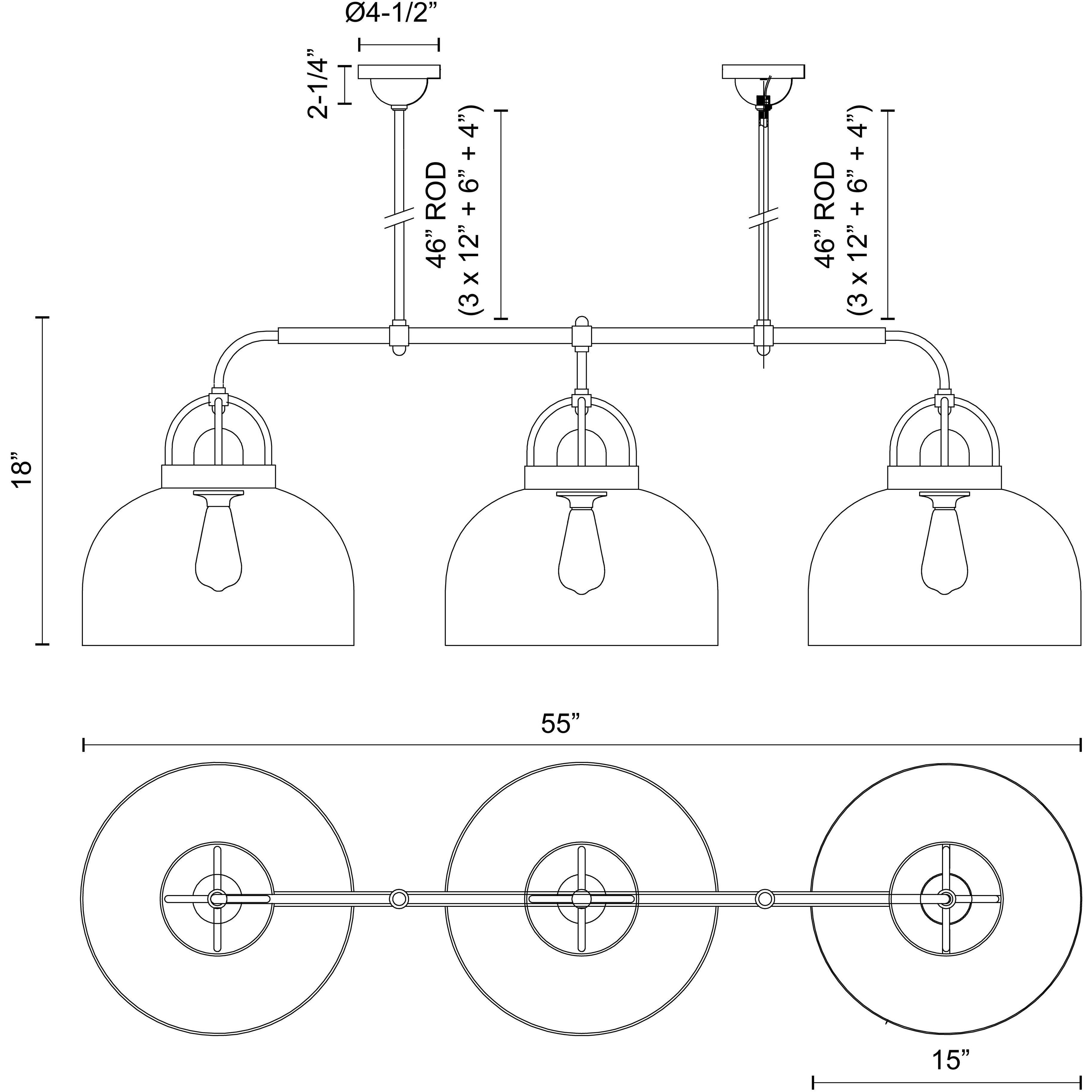 Lancaster 3 Light 20.15 inch Matte Black Island Light Ceiling Light