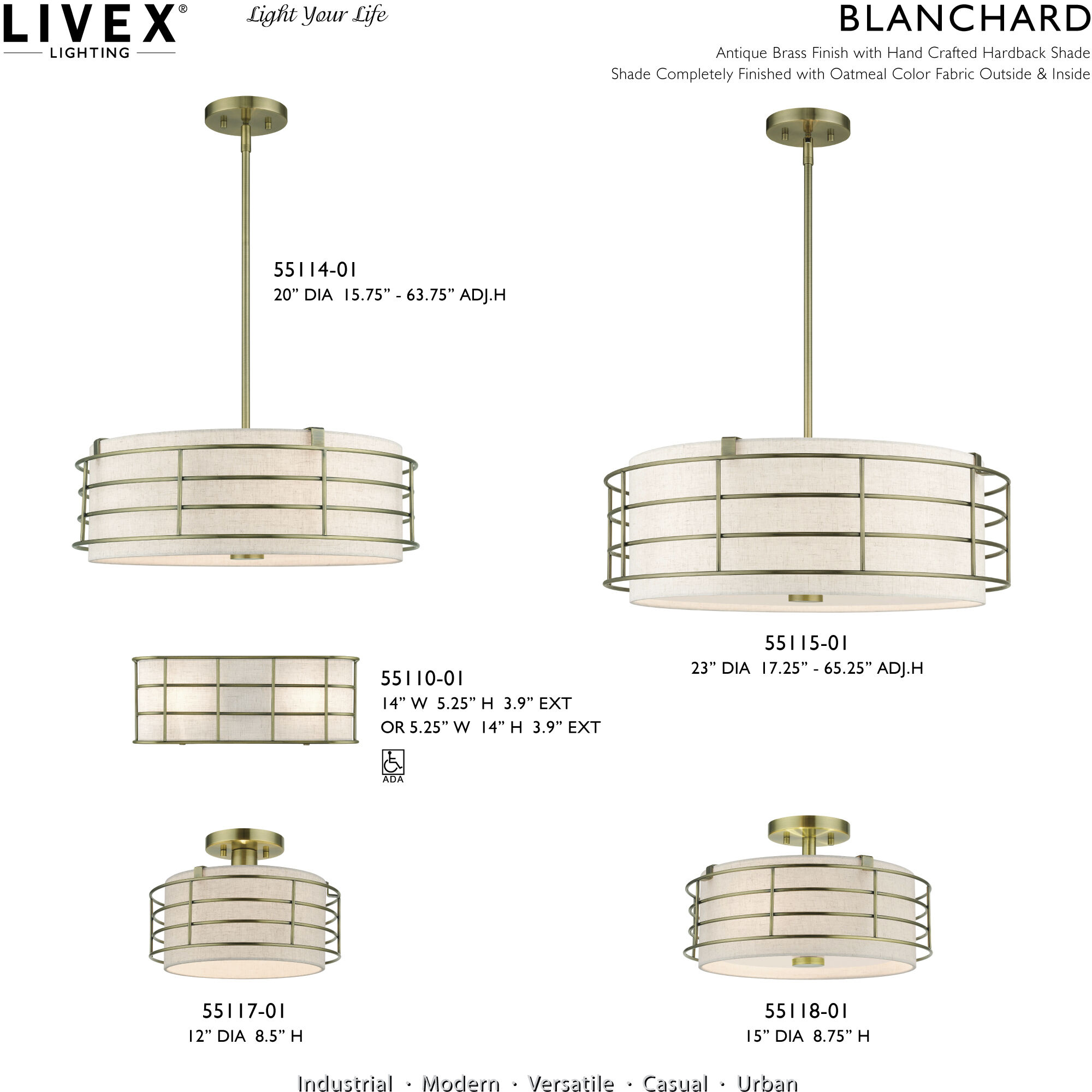 Blanchard 5 Light 23 inch Antique Brass Pendant Chandelier Ceiling Light