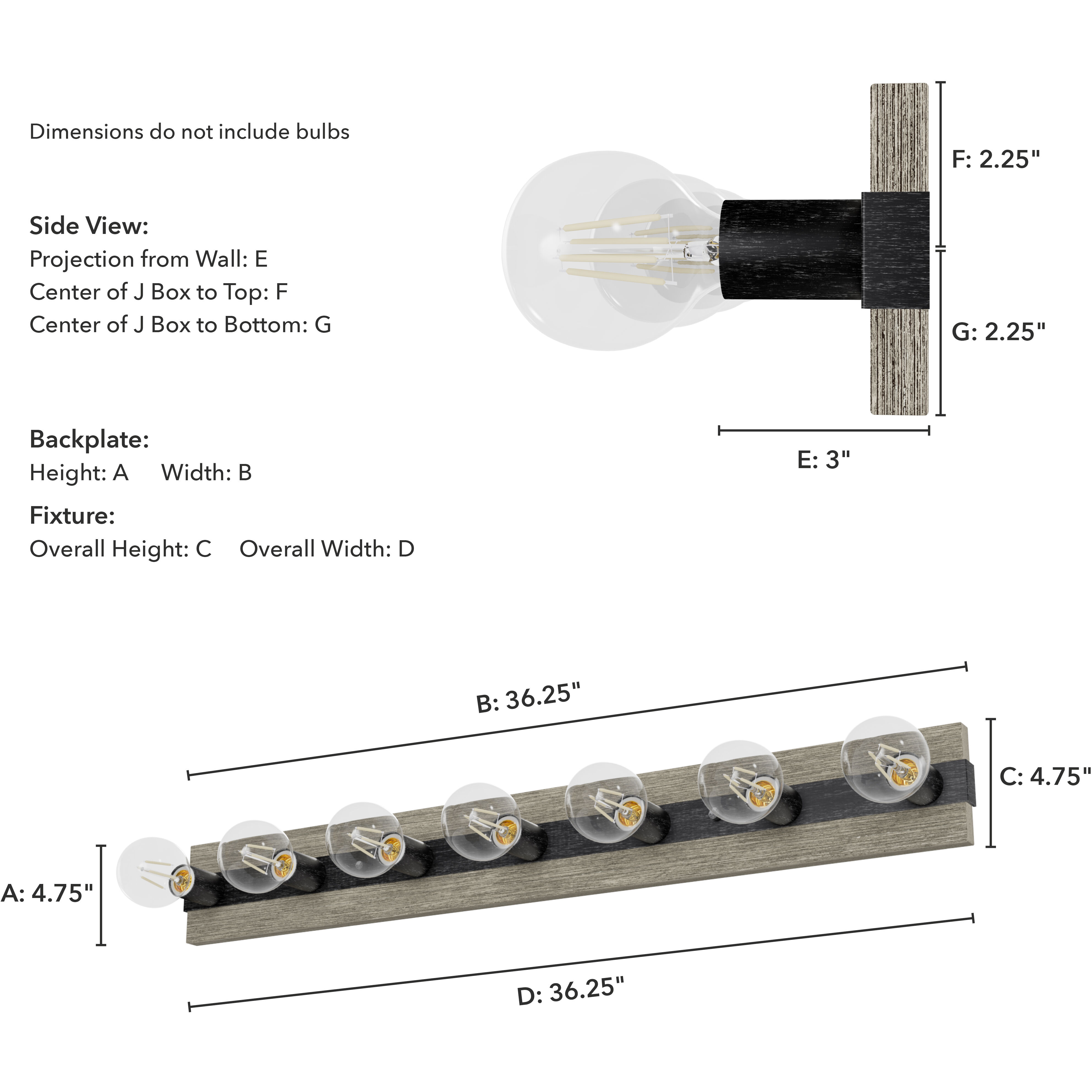 Donelson 7 Light 36 inch Brushed Iron and Barnwood Vanity Light Wall Light, Extra Large