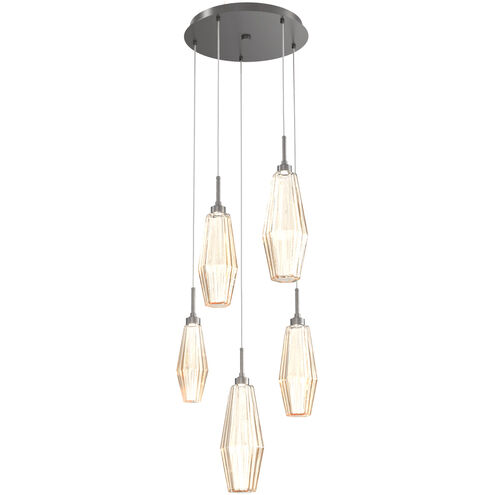 Aalto LED 19.8 inch Graphite Chandelier Ceiling Light in Optic Rib Amber, 2700K LED, Round Multi-Port