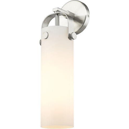 Downtown Urban Pilaster Armed Sconce Wall Light in Satin Nickel, Matte White