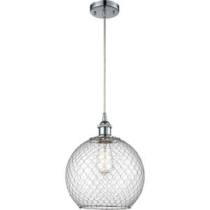 Ballston Large Farmhouse Chicken Wire 1 Light 10 inch Polished Chrome Mini Pendant Ceiling Light in Clear Glass with Nickel Wire, Ballston