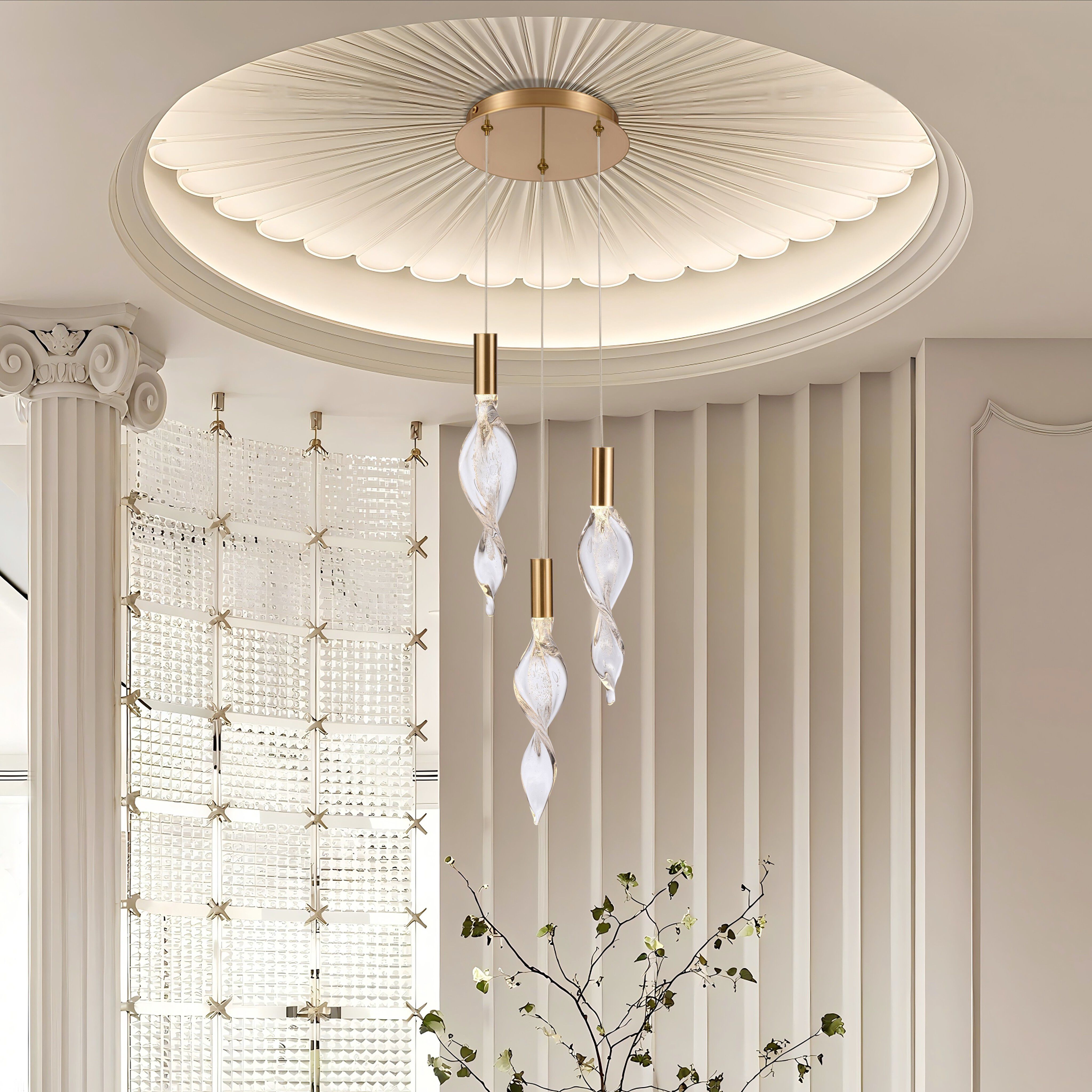 Aurora LED 10 inch Natural Brass Pendant Ceiling Light, Converts to Flush Mount