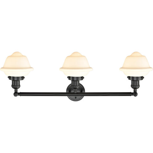 Franklin Restoration Small Oxford 3 Light 34 inch Matte Black Bath Vanity Light Wall Light in Matte White Glass, Franklin Restoration