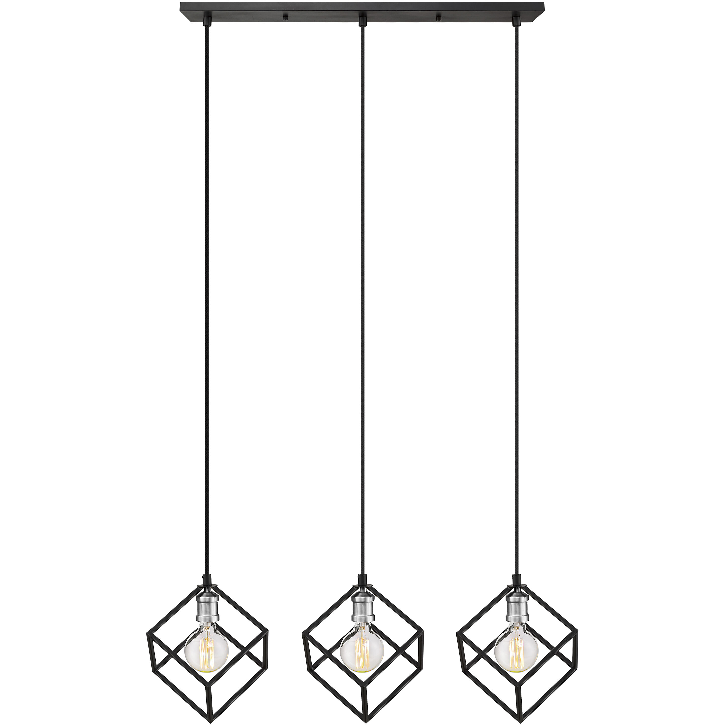 Vertical 3 Light 34 inch Matte Black and Brushed Nickel Linear Chandelier Ceiling Light