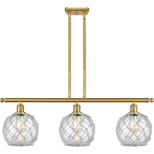 Ballston Farmhouse Rope LED 36 inch Satin Gold Island Light Ceiling Light in Clear Glass with White Rope, Ballston