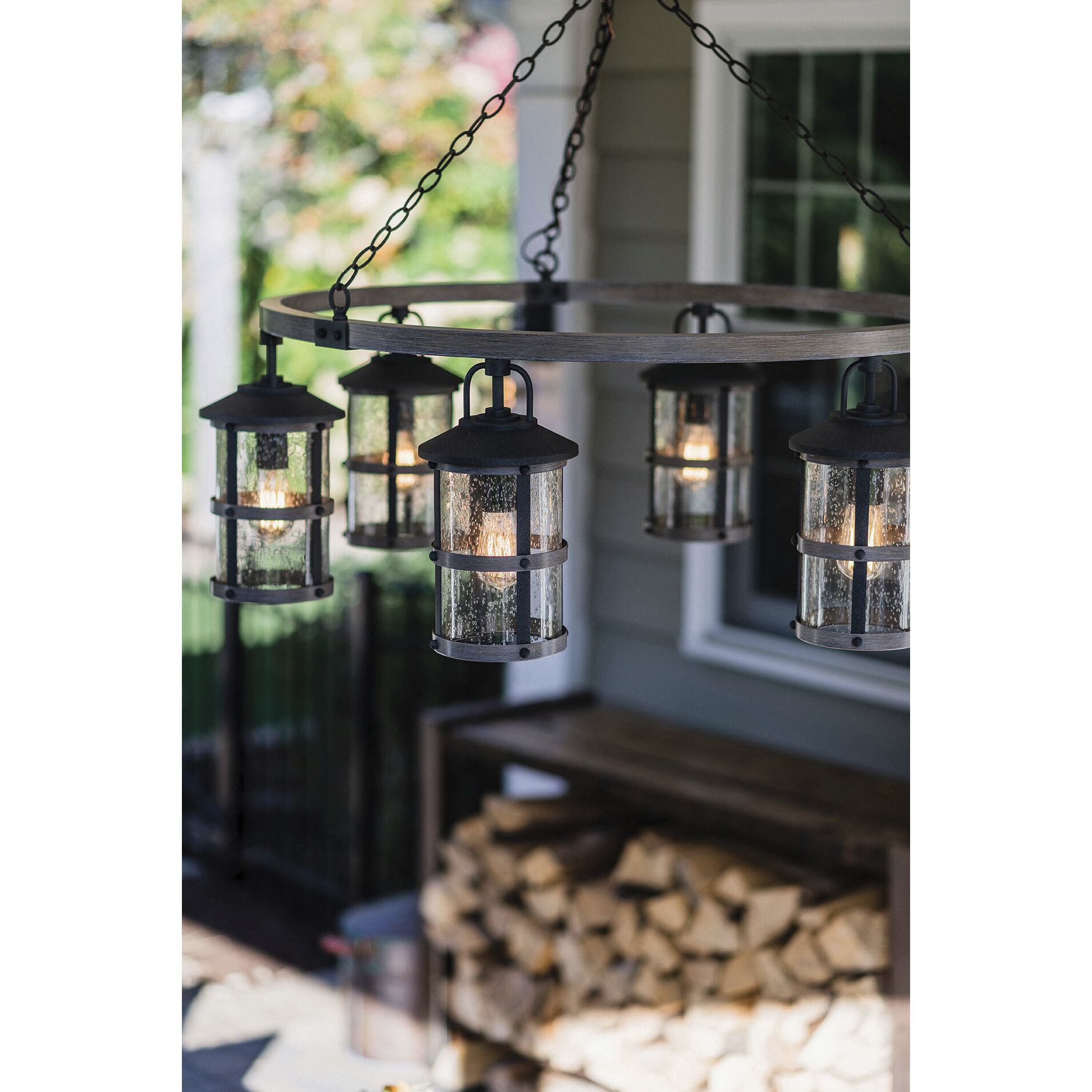 Open Air Lakehouse LED 42 inch Aged Zinc with Driftwood Gray Outdoor Hanging, Estate Series