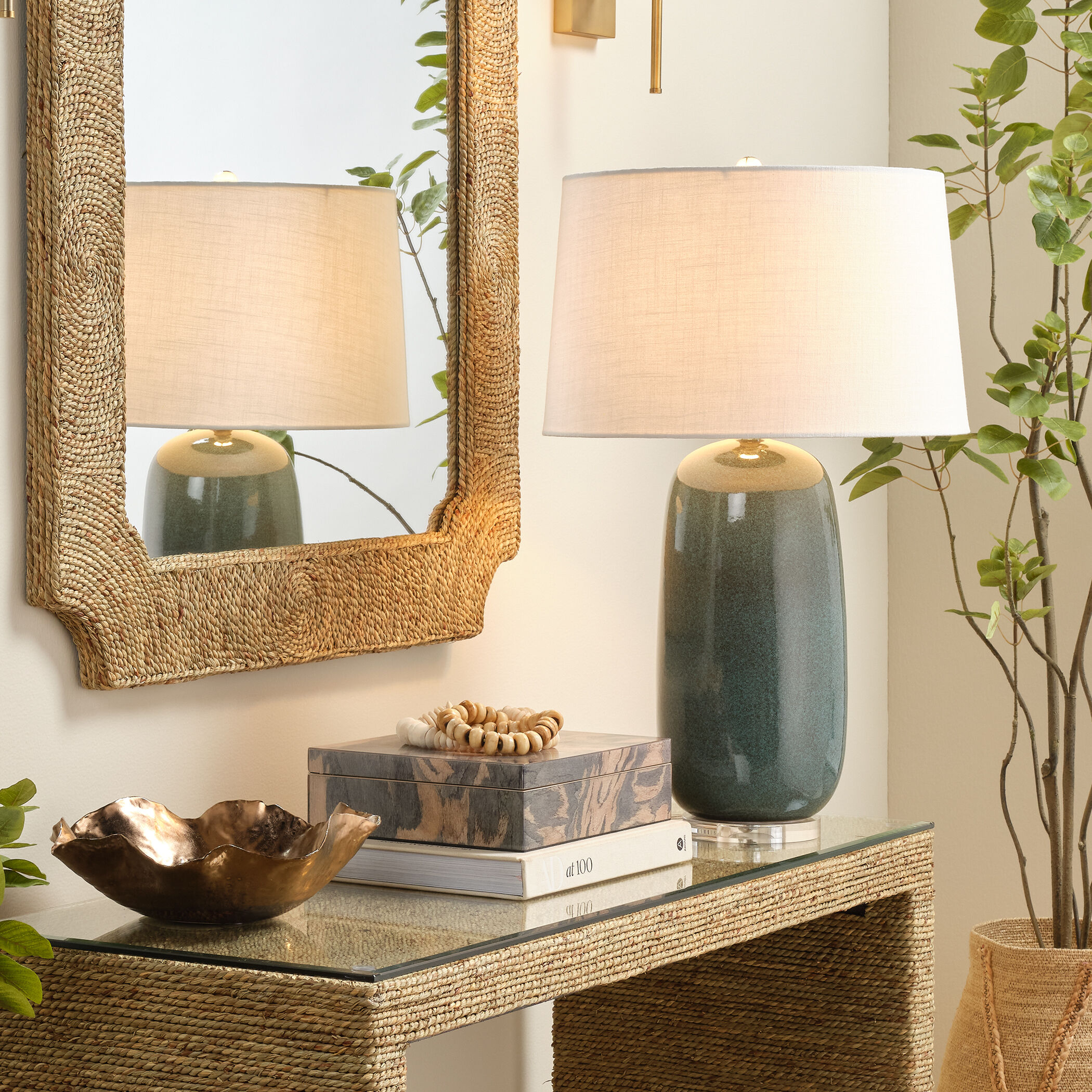 Balsalm 30.25 inch 150 watt Teal Reactive Glaze Table Lamp Portable Light, Inline