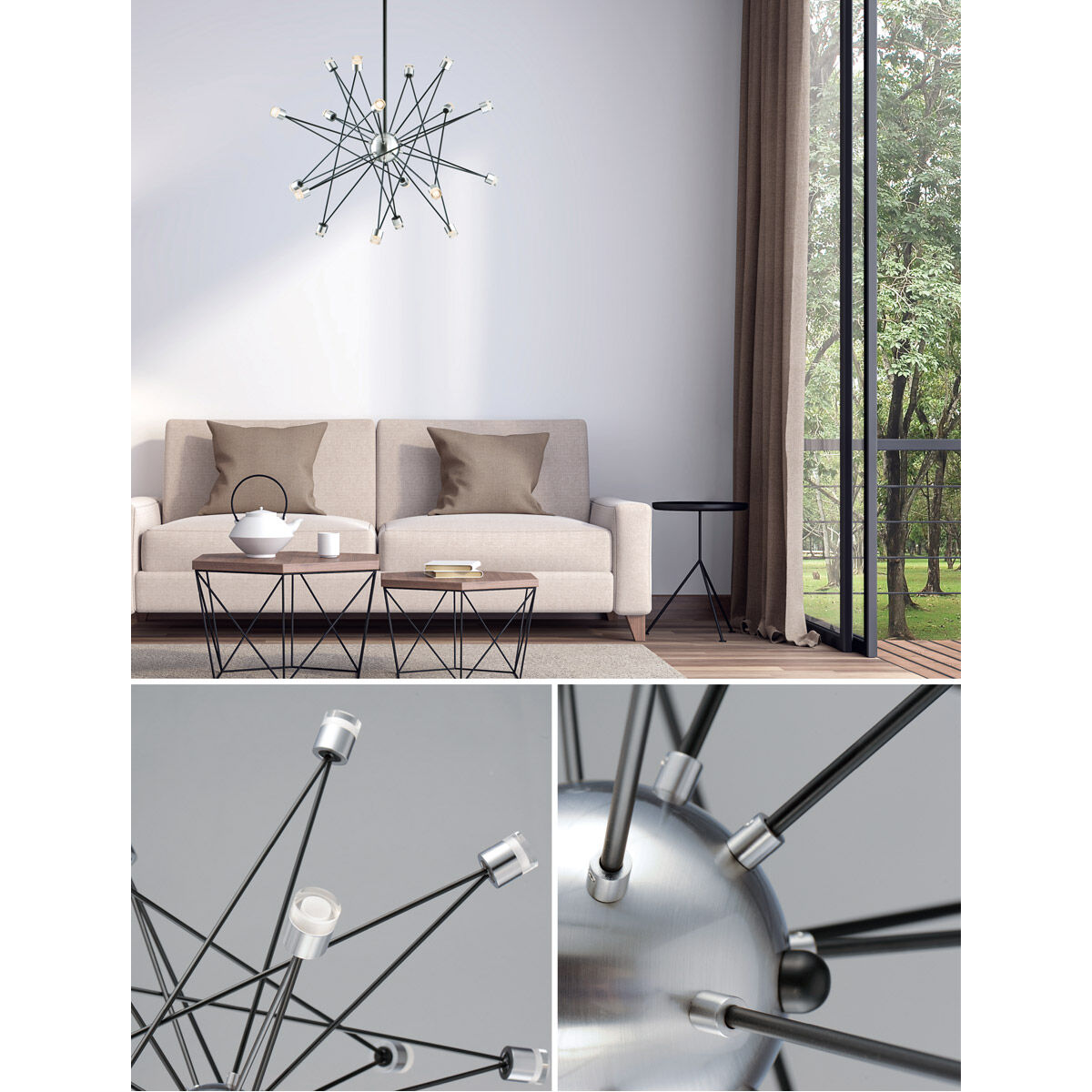 Phaeton LED 35 inch Black/Brushed Aluminum Multi-Light Pendant Ceiling Light